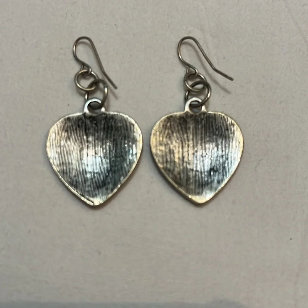 Vintage Silvertone Heart Scrolled Dangle Drop Pierced Earrings